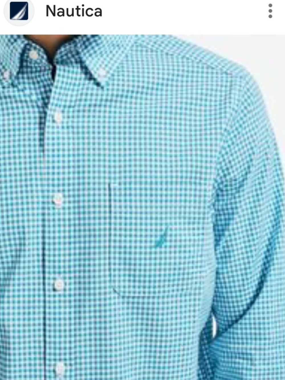 NAUTICA MEN’S TURQUOISE BLUE AND WHITE PLAID CHECKERED BUTTON DOWN SHIRT